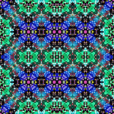 Kusursuz kaleydoskop deseni. Soyut etnik köken. Kusursuz bir doku. Yaratıcı bir geçmiş. Çizimler