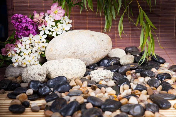 Aromatherapie Spa Schoonheidsbehandeling Wellness Achtergrond Met Massage Steen Bloemen Spa — Stockfoto