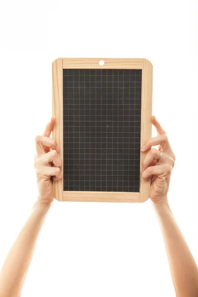 Female holding a chalkboard — Stock Photo, Image