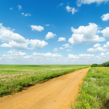 Yeşil alanlar ve bulutlarda ele turuncu yol