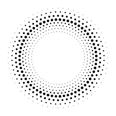 İkon ya da arkaplan olarak yarım ton. Logo veya amblem olarak noktalı siyah soyut vektör çemberi çerçevesi. Tasarımınız için arka planda çember sınırı izole edildi.