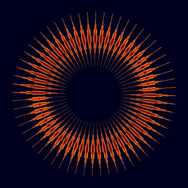 Güneş gibi bir çember. Değişen kalınlıkta radyal çizgileri var..