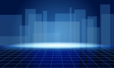 Eski disko tarzında soyut mavi şehir arkaplanı