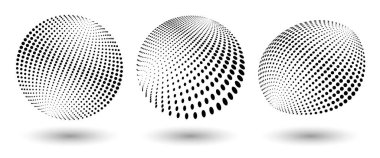 Herhangi bir proje için yarı ton şekilleri, soyut noktalar logo amblemi veya tasarım öğesi. Yuvarlak simge ya da arka plan. Vektör EPS10 illüstrasyonu. Farklı perspektiflere sahip soyut noktalı yarım ton vektörü