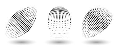 Herhangi bir proje için yarı ton şekilleri, soyut noktalar logo amblemi veya tasarım öğesi. Yuvarlak simge ya da arka plan. Vektör EPS10 illüstrasyonu. Farklı perspektiflere sahip soyut noktalı yarım ton vektörü