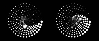 İkon ya da arkaplan olarak yarım ton. Logo ya da amblem olarak noktaları olan beyaz soyut vektör çemberi çerçevesi. Tasarımınız için siyah arkaplanda izole edilmiş çember.