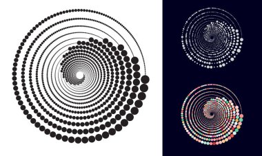 Spiral noktalar arka plan tasarımları. Yarım ton efektli soyut arkaplan çizimleri.