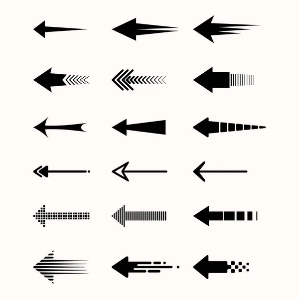 Set Monochrome Pijlen Met Verschillende Stijlen — Stockvector