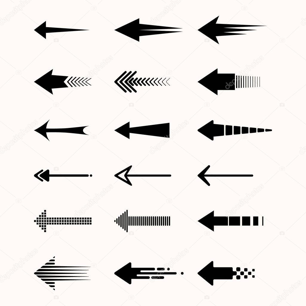 set of monochrome arrows with different styles