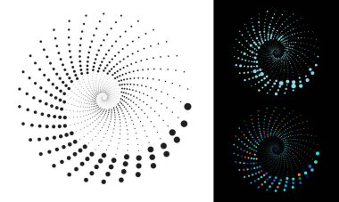 Soyut noktalı vektör arkaplanı. Yarı ton etkisi. Spiral noktalı arkaplan ya da simge. Yin ve yang stili