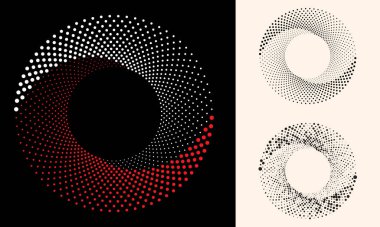 Soyut noktalı vektör arkaplanı. Yarı ton etkisi. Spiral noktalı arkaplan ya da simge. Yin ve yang stili