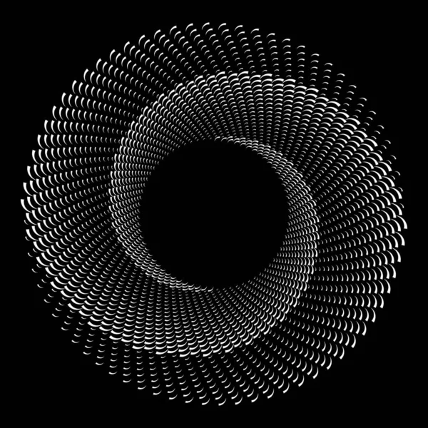 Bílý Půltón Spirálový Kruh Vlnami Mořském Stylu Přes Černé Pozadí — Stockový vektor
