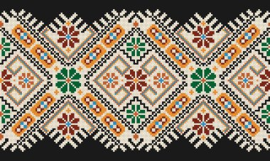 Eski el yapımı, çapraz dikişli Ukrayna deseni gibi güzel işlenmiş. Süslü Ukrayna havlusu, vektör olarak aceleci denir..