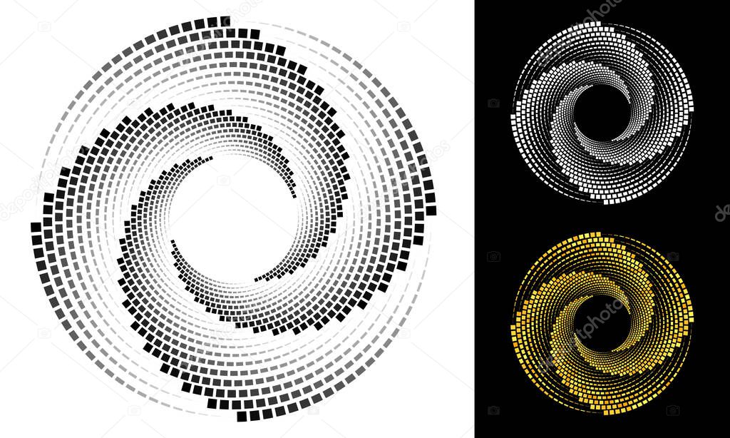 Abstract dotted vector background. Halftone effect. Spiral with rectangles as background or icon.