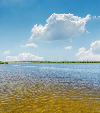 nehir suya yakın çekim ve bulutlar mavi gökyüzü ile
