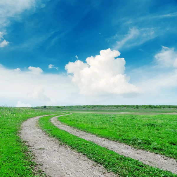 Road in green grass under deep blue sky — Stock Photo, Image