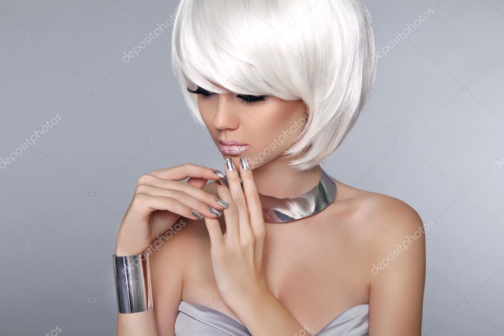 Blonde Bob Hairstyle Fashion Beautiful Young Girl In Luxurious