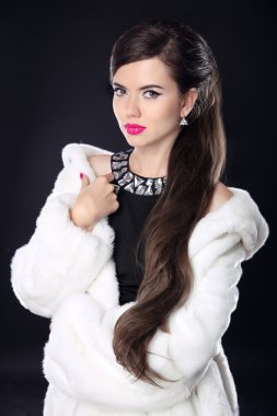 Winter Beauty Woman in Luxury white Fur Coat. Fashion Model Girl