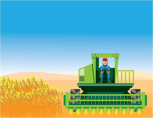 Combine Mows and Harvests crops vector — Stock Vector
