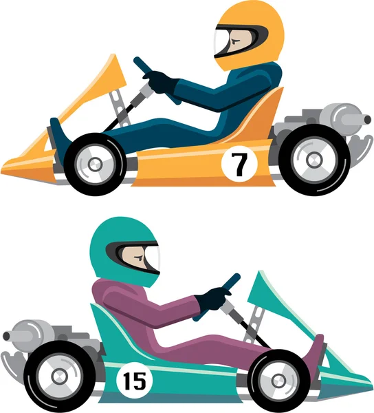 Karting Go Vehículo de carreras con conductor — Vector de stock