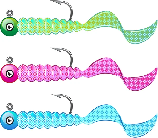 Soft plastic bright jig fishing lure twisting tail fish bait — Stock Vector