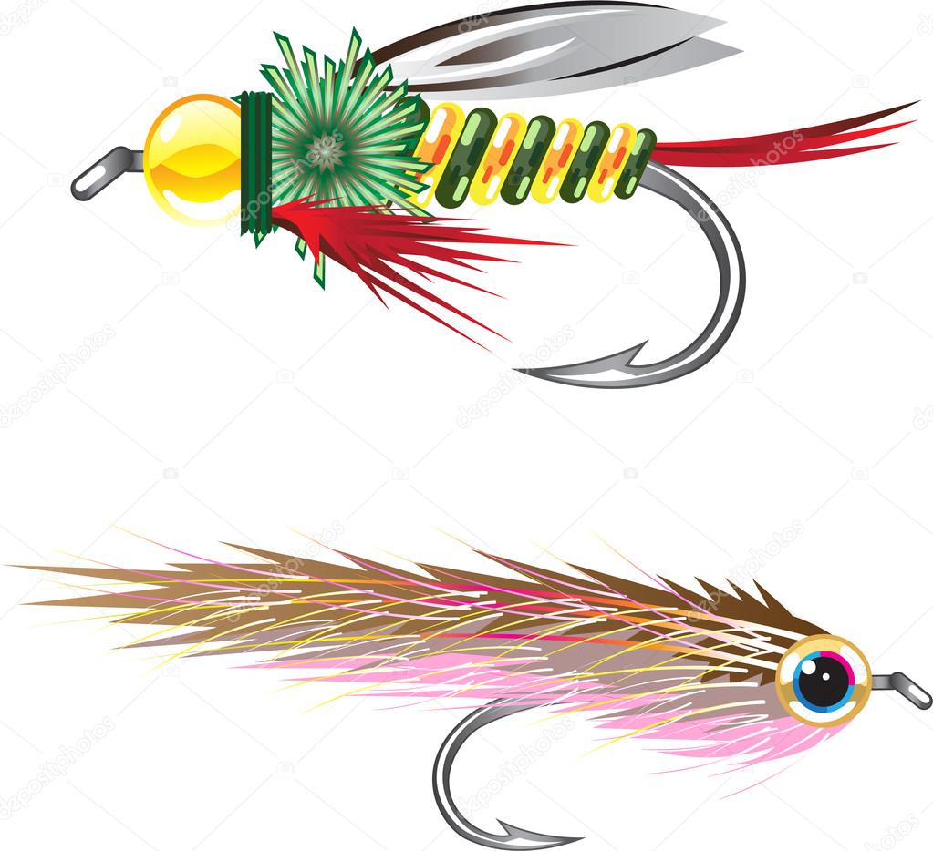 Fishing Flies lures Bug and Minnow Stock Vector by ©anton_novik