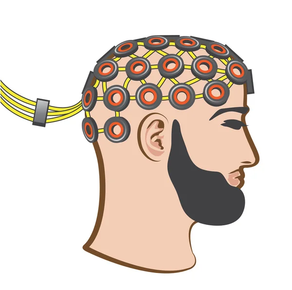 Electrodos cerebrales EEG Hombre barbudo vector Ilustración — Archivo Imágenes Vectoriales