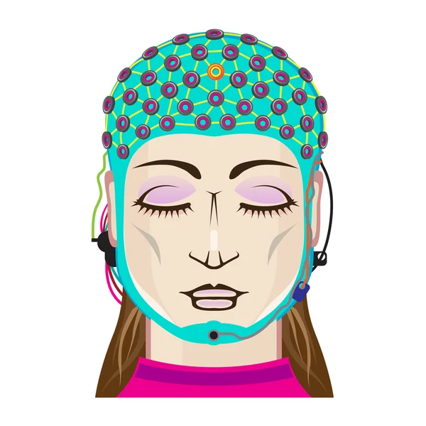 EEG készülék elme olvasás fürkésző agy jeleket nő — Stock Vector