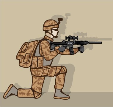 dizlerinin üzerinde asker