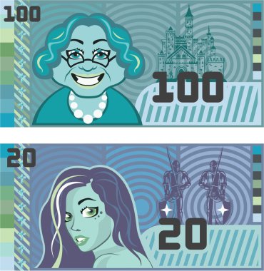Sahte para büyükanne 100 ve kız 20 vektör