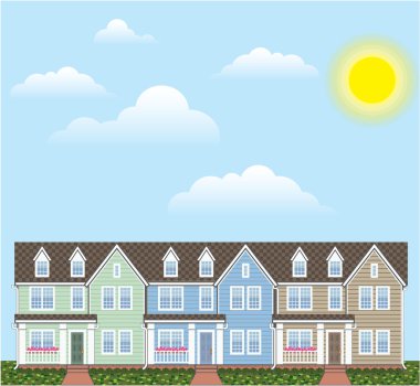 Townhouses satır ile güneşli havalarda vektör
