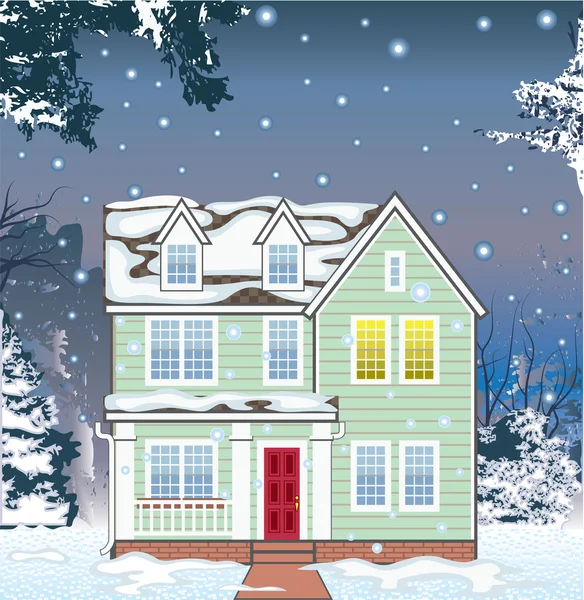 Casa estándar invierno nevadas Vector — Vector de stock