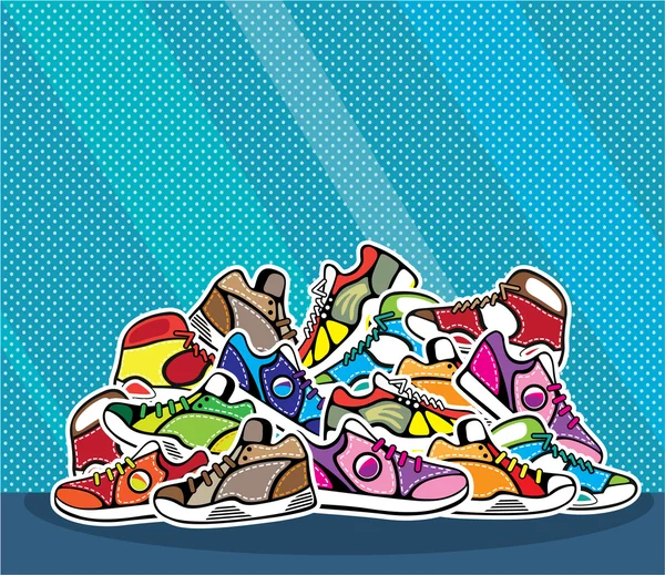 Montón de zapatos vector pop art — Vector de stock