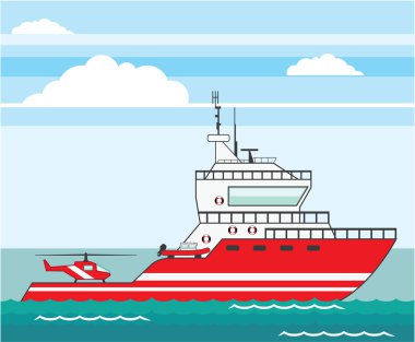 Sahil Güvenlik gemisi ile helikopter vektör