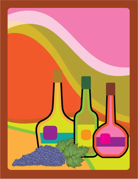 Botellas y uvas abstractas — Vector de stock