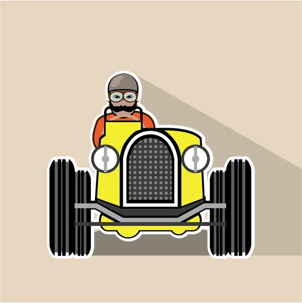 Carro de corrida vintage com motorista —  Vetores de Stock
