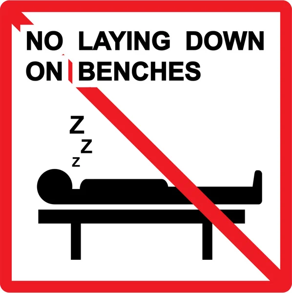 No laying down on benches Sign — Stock Vector