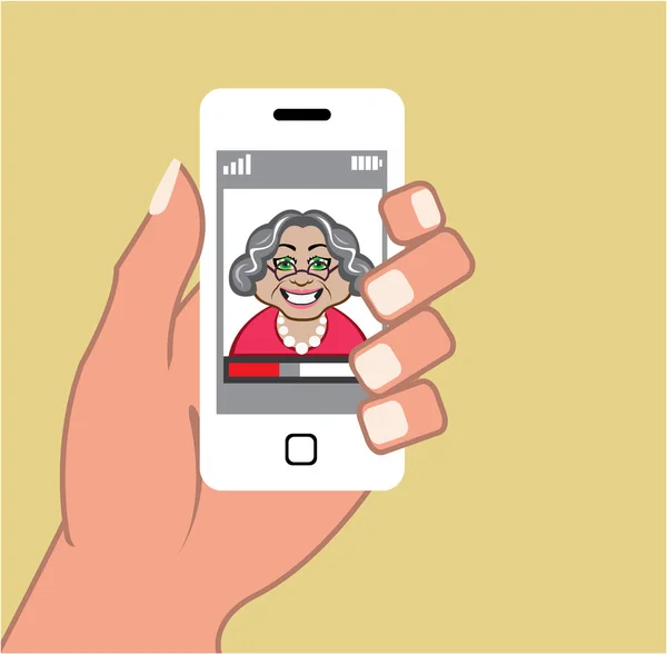 Бабушка по телефону Векторный смартфон — стоковый вектор