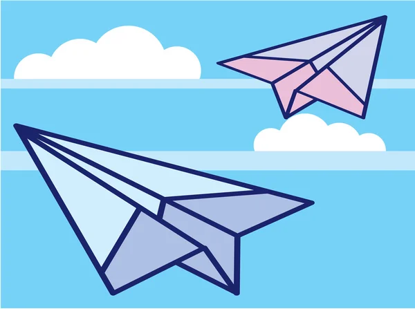 Aviões de papel no céu Vector — Vetor de Stock