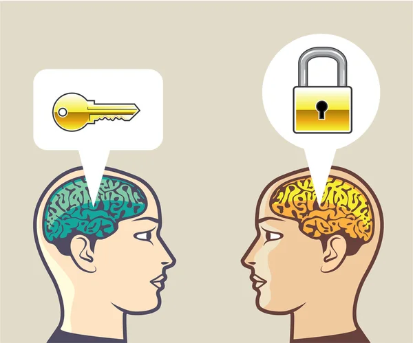 Schlüssel und Schlüssel zum Gehirn — Stockvektor