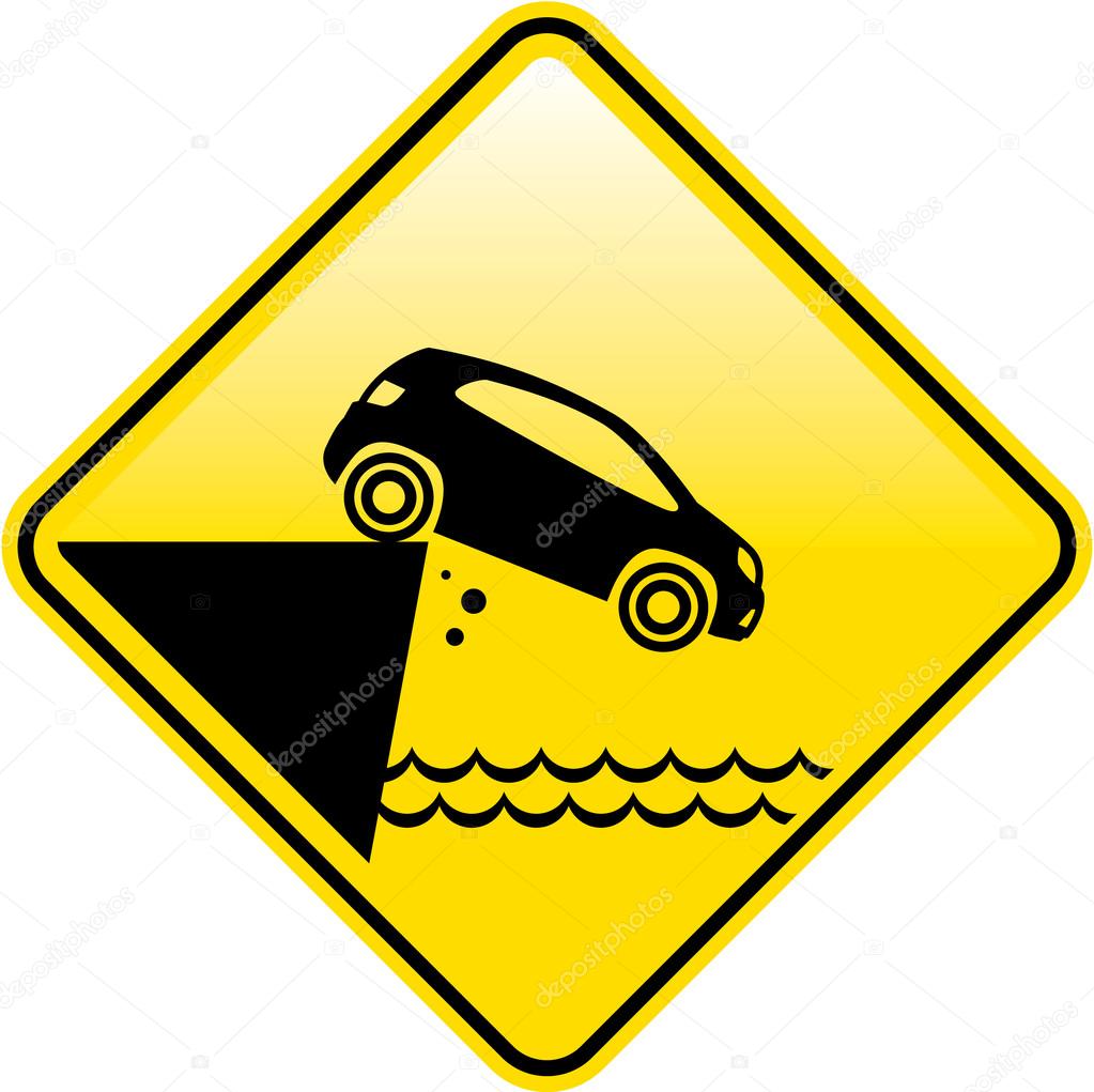 Road ends Sign Cliff fall in the water Danger Road sign vector