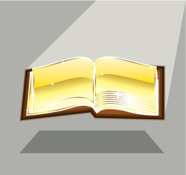 Parlak vektör parlayan altın kitap İncil büyülü ışık