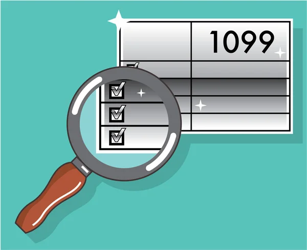 1099 belasting formulier Zoom door vergrootglas Vector zilveren glans — Stockvector