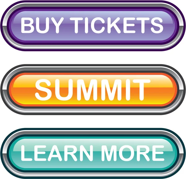 Buy tickets summit learn more buttons glossy Vectors — Stock Vector