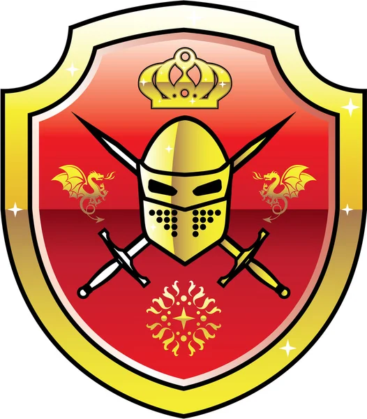 Coat of Arms Royal Knight logo on the Shield with Swords Golden Vector — Stock Vector