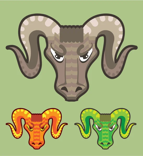 Chèvres tête courbée Horns vecteur — Image vectorielle