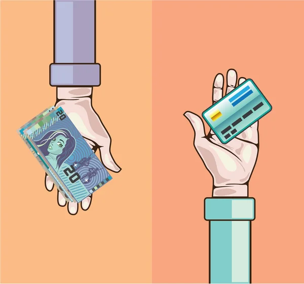 Mano dando dinero y tarjeta de crédito vector — Vector de stock