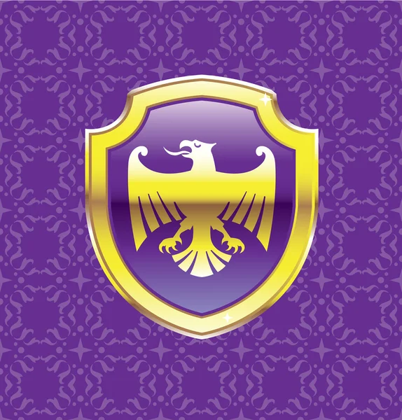 Purple Shield With Golden Eagle Vector Royal Icon floral background — Stock Vector