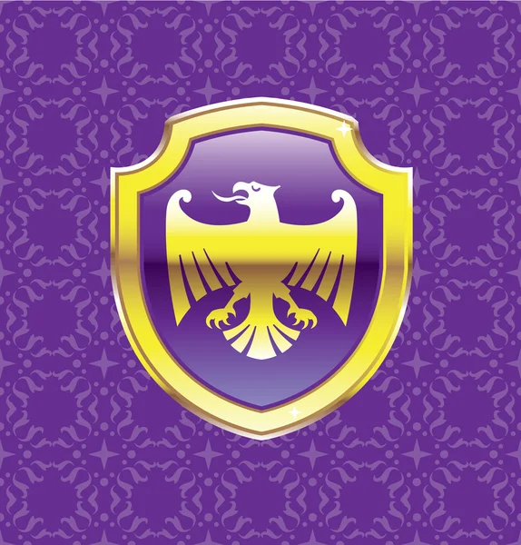 Bouclier violet avec Golden Eagle vecteur Icône royale fond floral — Image vectorielle