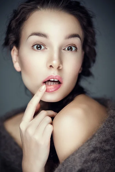 Fashion beauty portrait of brunette, flirt expression — Stock Photo, Image